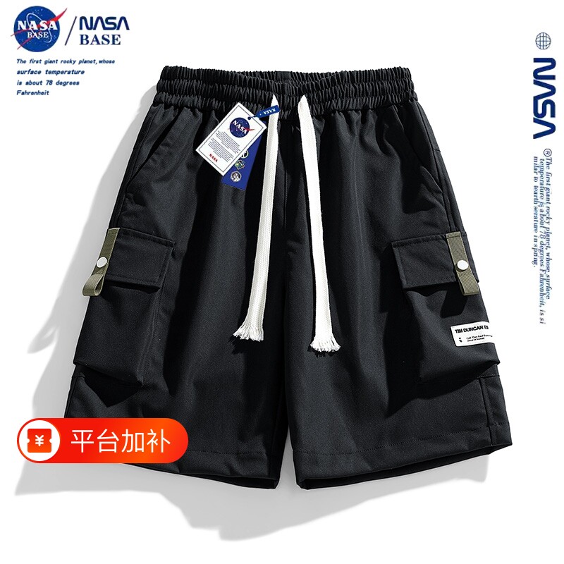 NASA户外冰丝工装短裤男士夏季薄款运动速干五分裤沙滩裤黑色休闲