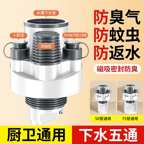下水管防返臭神器管道防臭密封塞厨房集成洗菜盆排水三通头堵口器