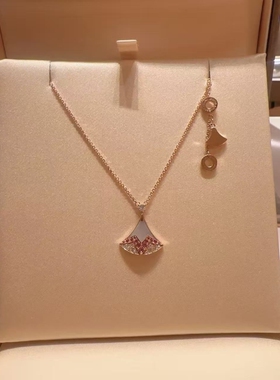 全新品质粉蓝宝粉钻裙子扇子海蓝宝红S925项链七夕送玫瑰金新款