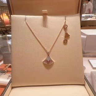 全新品 质粉蓝宝粉钻裙子扇子海蓝宝红S925项链七夕送玫瑰金新款