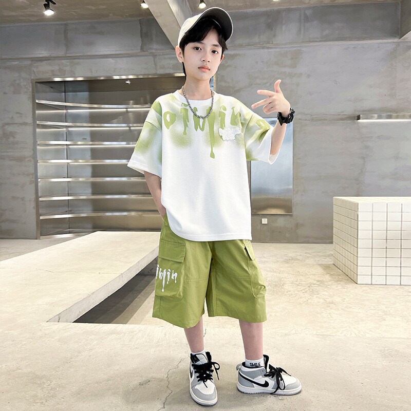 男童夏季套装2025新款夏装短袖中大儿童男孩洋气薄款痞帅炸街潮酷