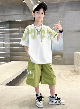 男童夏季套装2025新款夏装短袖中大儿童男孩洋气薄款痞帅炸街潮酷