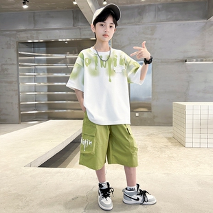男童夏季套装2025新款夏装短袖中大儿童男孩洋气薄款痞帅炸街潮酷