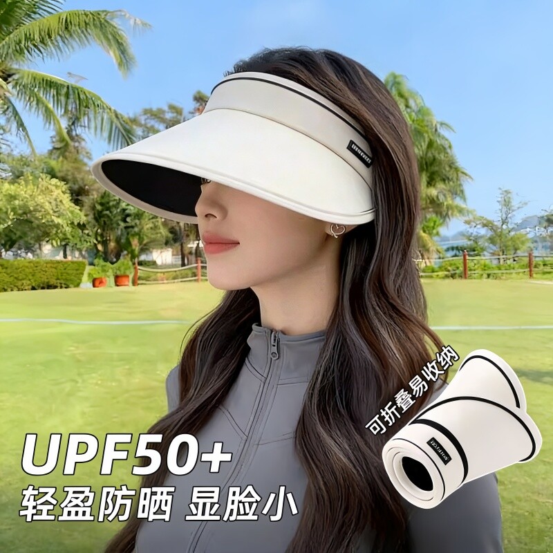 防晒帽子女士夏天防紫外线太阳帽户外遮脸大帽檐空顶遮阳帽