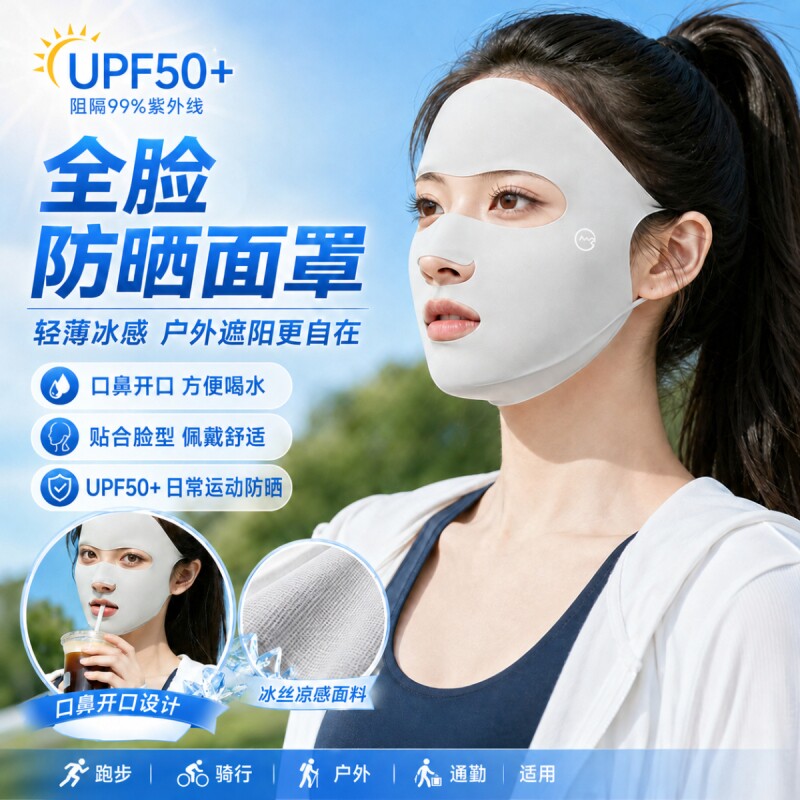 防晒面罩防晒防紫外线冰丝面罩开车全脸保护户外骑行跑步运动透气图片