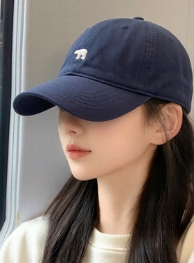 2026新款北极熊刺绣棒球帽女显脸小鸭舌帽男大头围帽子粉色红色