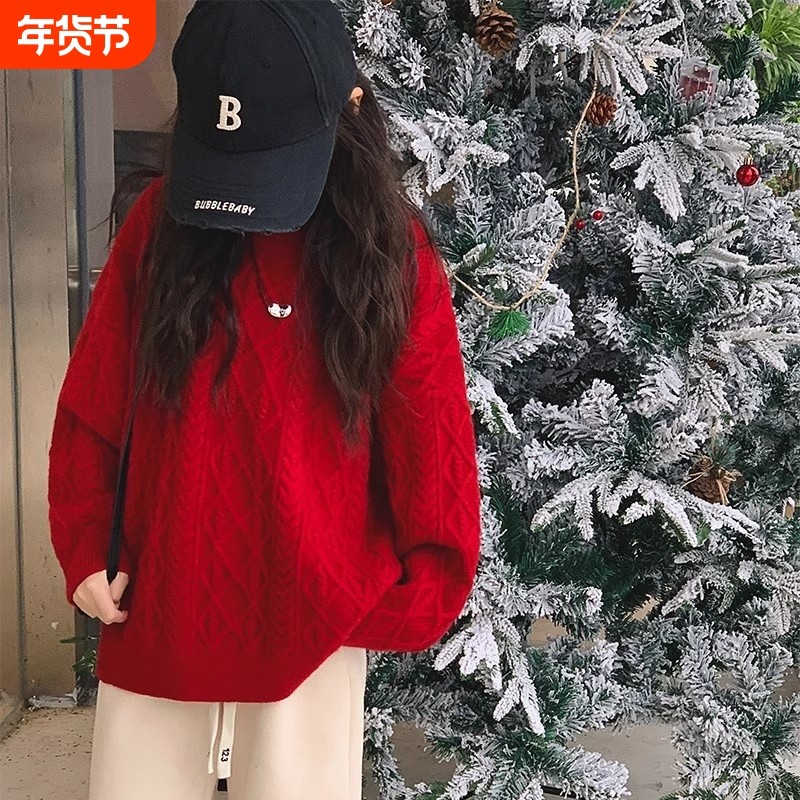 女童红色毛衣打底衫冬装针织衫大童洋气女孩毛线衣儿童上衣毛线衫