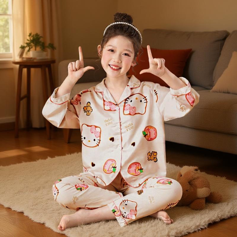 女童儿童春秋季卡通冰丝甜美睡衣长袖公主小女孩中大童家居服套装