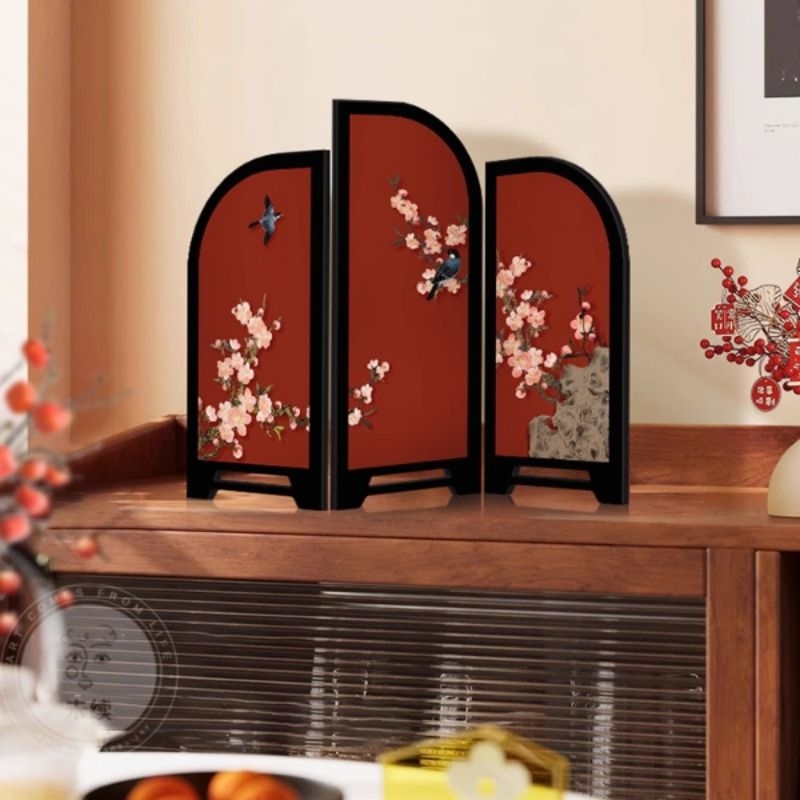 喜上眉梢小屏风红色桌面摆件新中式客厅玄关高级感小众家居装饰品
