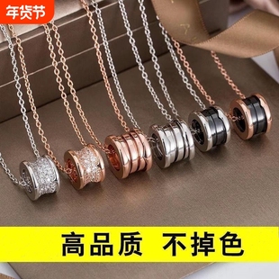 小蛮腰弹簧项链925纯银黑陶瓷满钻小红人慈善款百搭锁骨链不掉色