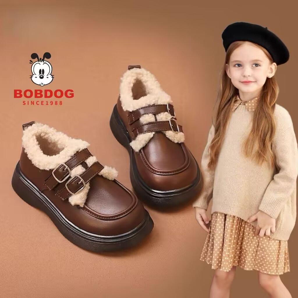 巴布豆女童鞋子儿童棉鞋2025冬季小宝宝加绒软底二棉鞋公主黑色