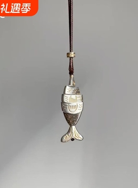 冷淡风拼接小鱼吊坠项链中古vinage小众设计感精致轻奢秋冬毛衣链