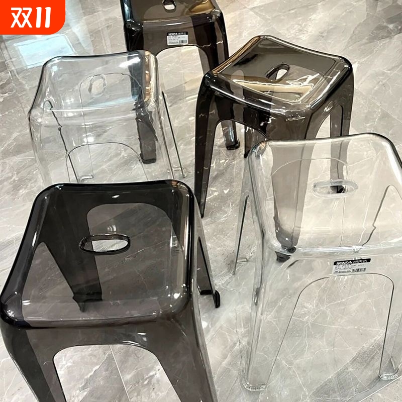 塑料透明亚克力凳子可叠放家用加厚客厅餐桌方板凳轻奢高椅子奶油