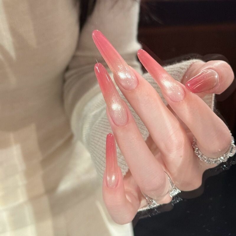 【江坂丽奈】冰透豆沙粉穿戴甲温柔纯欲腮红渐变显白日常4.0美甲