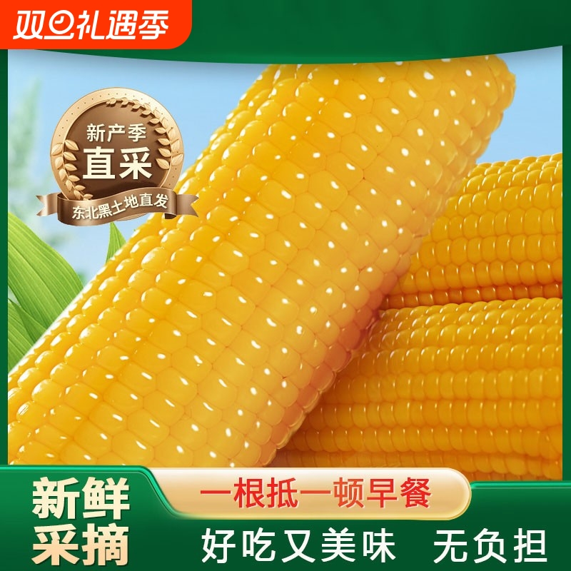 东北甜糯玉米棒新鲜黏玉米非转基因代餐鲜食玉米棒真空装黄糯早餐