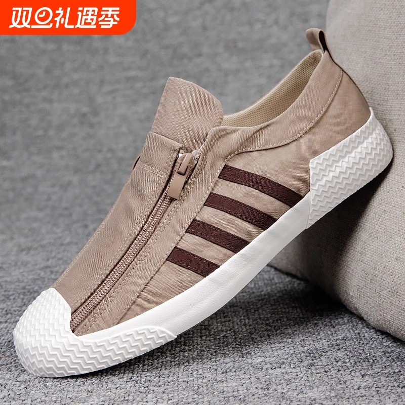 2025男鞋春季新款潮鞋低帮小白鞋拉链帆布鞋韩版潮流百搭休闲板鞋