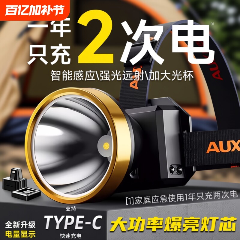 对标公牛超长续航头灯2025新款强光超亮头戴式照明灯钓鱼户外专用
