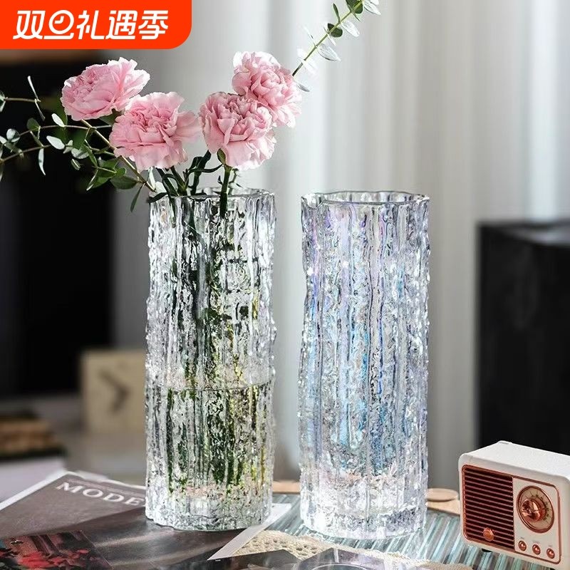 大号花瓶高级感玻璃轻奢摆件客厅水养富贵竹插花瓶桌面摆放透明