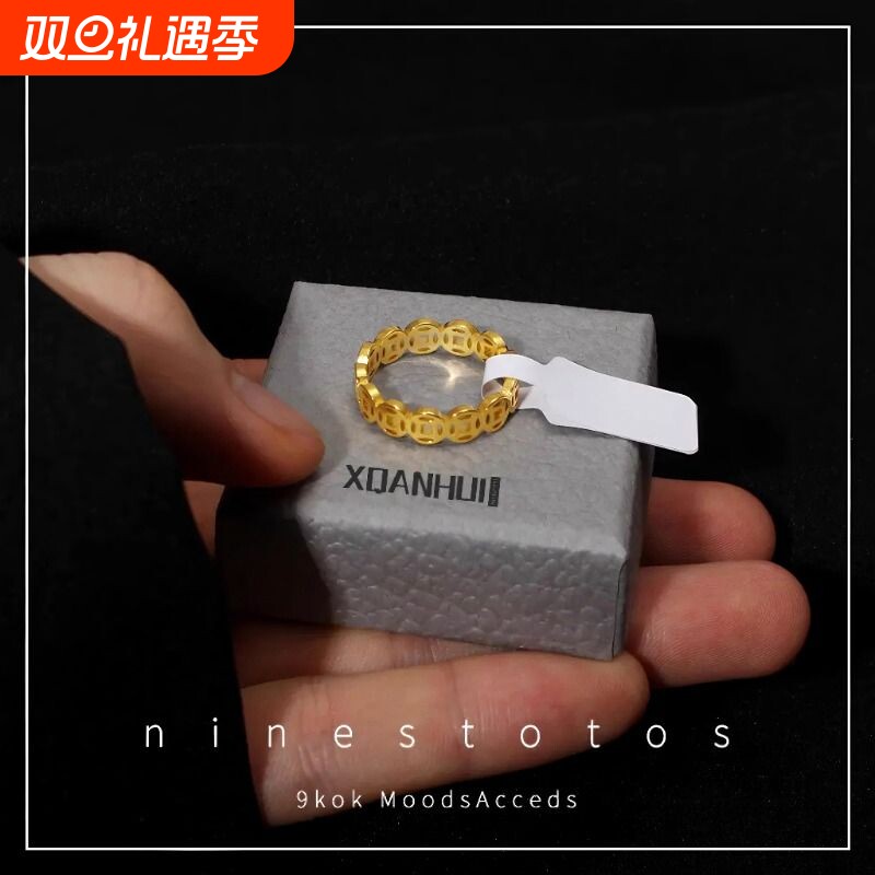 钱多多戒指高级感轻奢款女男士素圈金色戒指小众情侣对戒手饰品