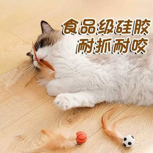 猫玩具弹力球自嗨解闷神器逗猫棒新款运动球带羽毛猫消耗体力用品