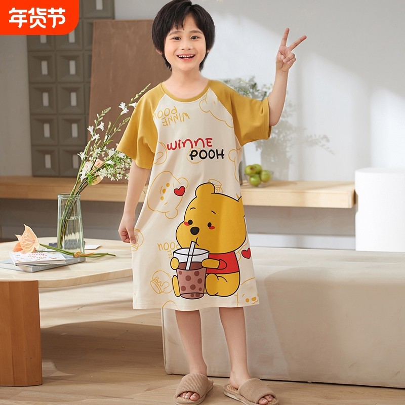 儿童睡裙男童连体睡衣夏季纯棉绸男孩割包皮手术后专用衣服中大童