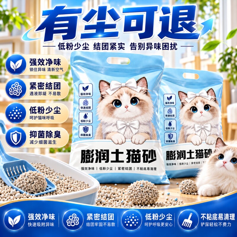 膨润土猫砂40斤包邮除臭结团20斤10kg猫咪用品销量无尘小颗粒混合
