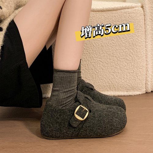 全包厚底勃肯鞋女加绒豆豆鞋2025新款冬季女鞋子爆款博肯棉鞋灰色