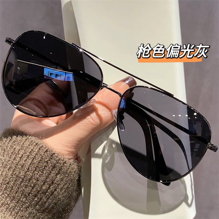 飞行员墨镜男款开车防紫外线女高级感专用偏光太阳眼镜蛤蟆镜圆脸