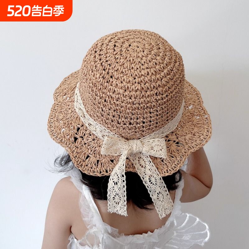 女童渔夫帽儿童遮阳帽宝宝帽子洋气太阳帽夏季防紫外线防晒帽草帽