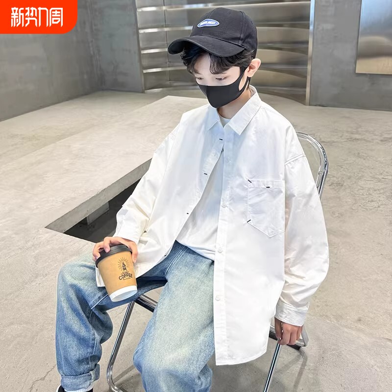 男童春装衬衫外套春夏秋款2026新儿童长袖衬衣中大童男孩春季上衣