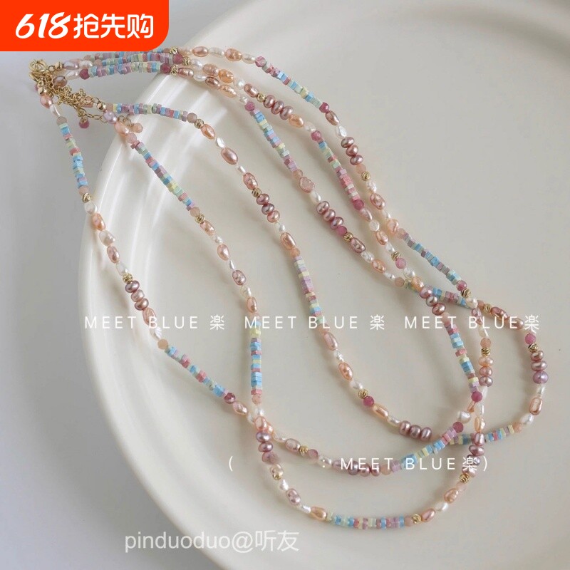 梦幻粉紫色天然巴洛克珍珠项链女不规则小众百搭设计2025年新款