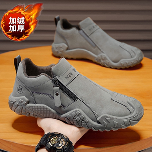 外穿防滑休闲一脚蹬侧拉链劳保鞋 冬季 加绒加厚休闲运动鞋 男鞋 新款