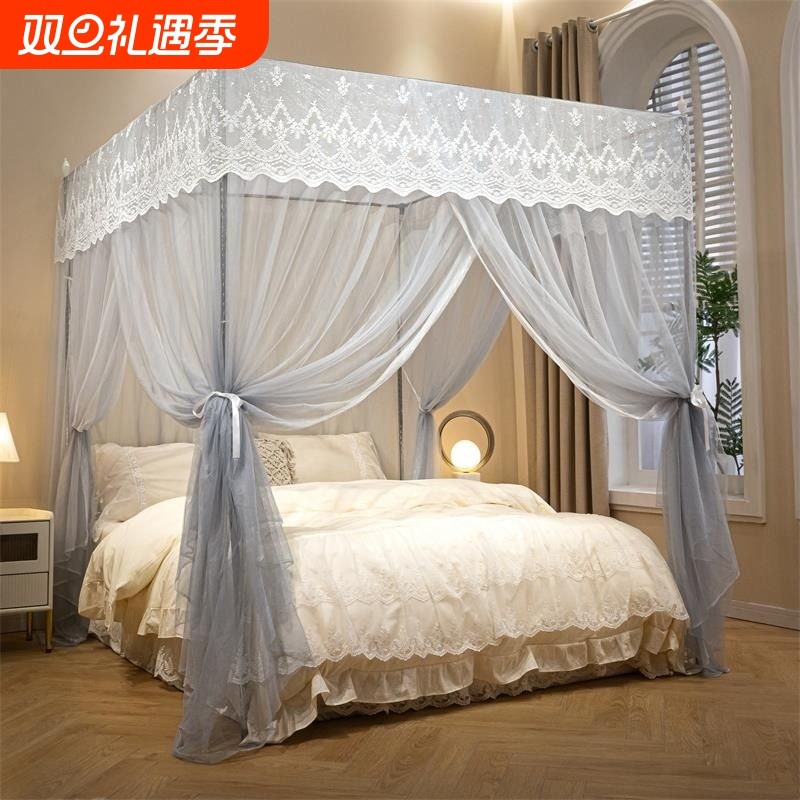 2024新款蚊帐家用卧室三开门老式落地纹账2023支架杆加厚加密