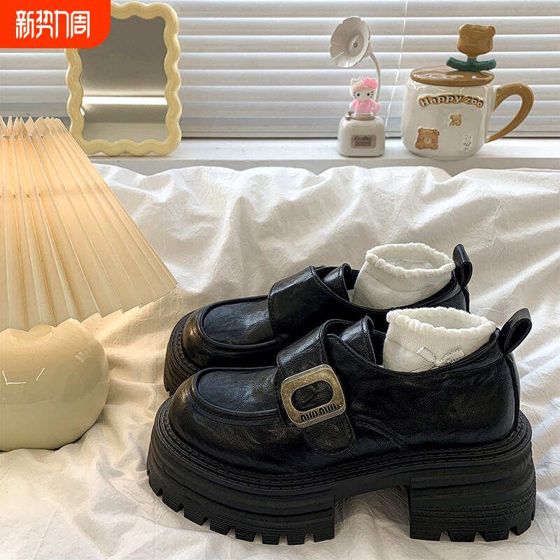 厚底粗高跟魔术贴小皮鞋女2026春秋新款复古jk英伦风圆头乐福单