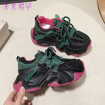 7cm拼色小个子厚底老爹鞋女2026春夏新款轻便百搭增高休闲运动鞋
