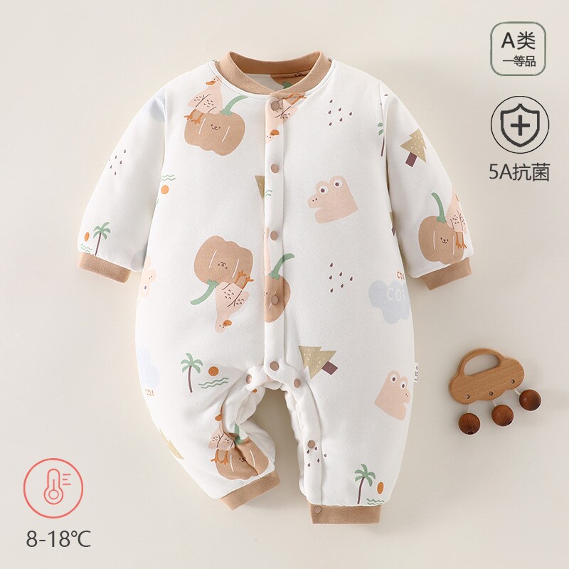 婴儿加厚夹棉连体衣180g纯棉宝宝保暖棉服新生儿秋冬哈衣爬服母婴