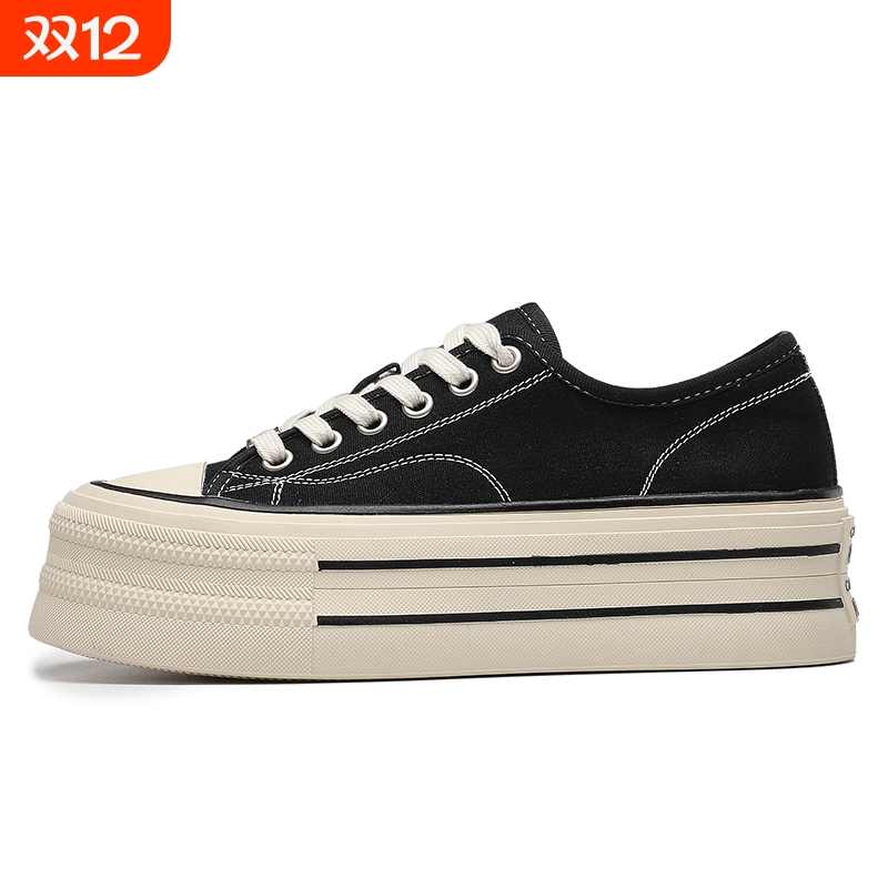 厚底内增高6CM小个子帆布鞋女2025新款春秋复古爆款百搭松糕板鞋