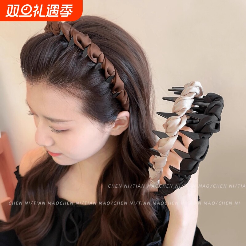 高颅顶神器发箍女带齿防滑压发卡缎面高颜值头箍日常外戴百搭头饰