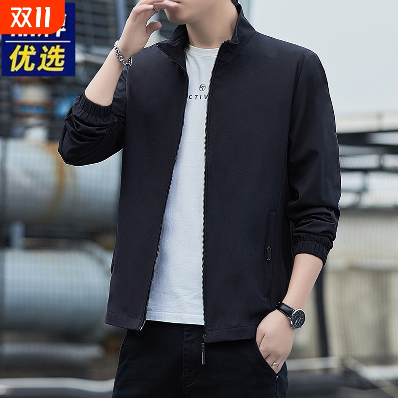 秋冬外套男士2025年新款秋冬纯色立领潮牌男装加绒休闲夹克上衣服
