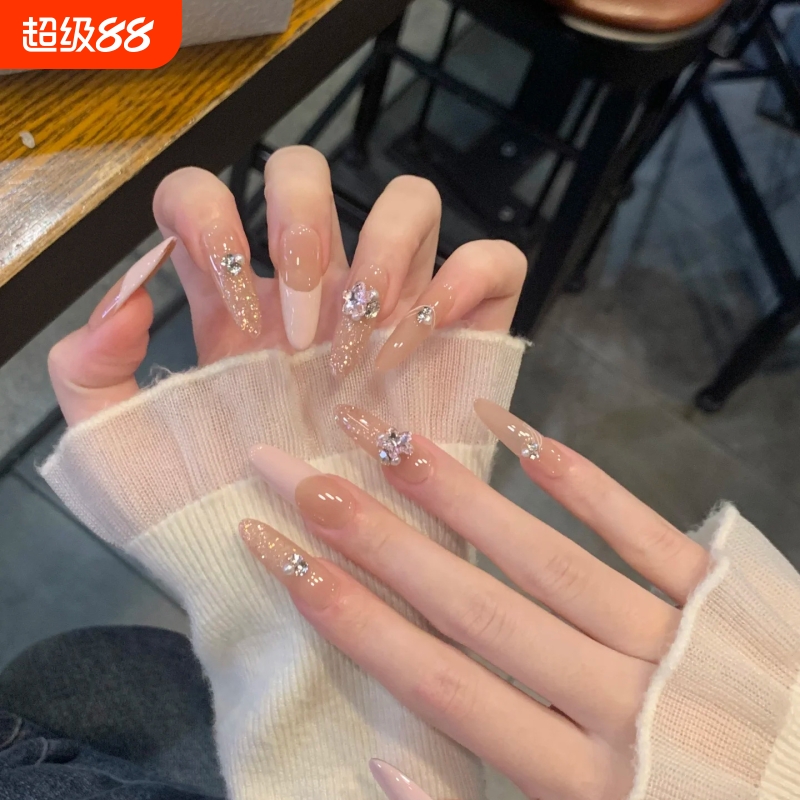 春季新款清透裸色纯欲风桃花蝴蝶