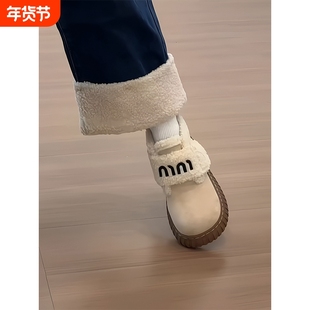 厚底雪地靴女2025新款冬季百搭加绒保暖勃肯鞋毛毛棉鞋白色毛绒
