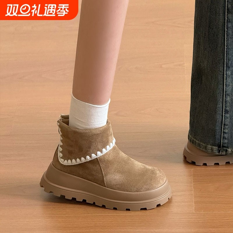 复古加绒勃肯短靴女款2025秋冬新款圆头百搭厚底马丁靴绒面短筒靴