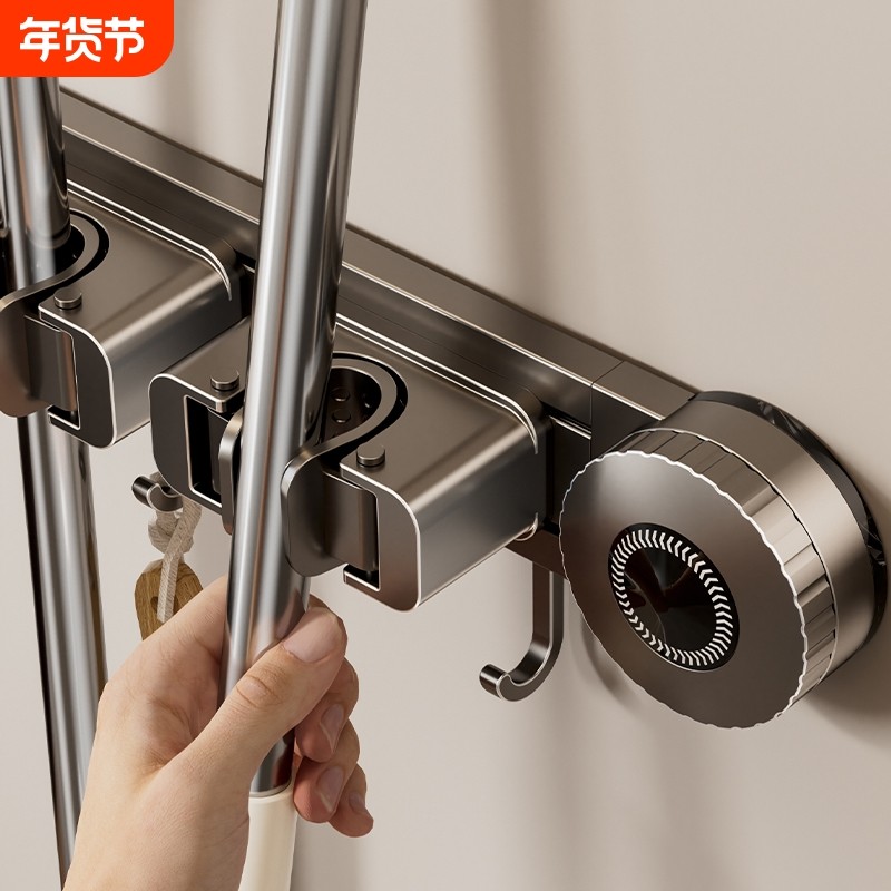 拖把壁挂夹扫把拖布挂钩免打孔卫生间阳台拖把夹强力固定挂架墙壁,家庭/个人清洁工具,粘钩,淘宝优惠券,粉丝福利购,淘宝优惠卷