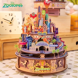 疯狂动物城金属音乐盒3D立体积木拼图八音盒玩具手工DIY礼物