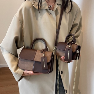 伊布古奇拼色手提小包包女士2025新款简约百搭小方包高级感斜挎包