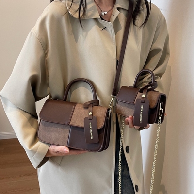 伊布古奇拼色手提小包包女士2025新款简约百搭小方包高级感斜挎包