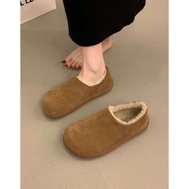 厚底加绒保暖勃肯鞋女2025秋冬新款一脚蹬懒人毛毛鞋单鞋棉鞋毛绒