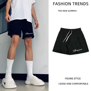 速干短裤男夏季三分不过膝篮球裤四分开叉网眼美式透气运动裤男