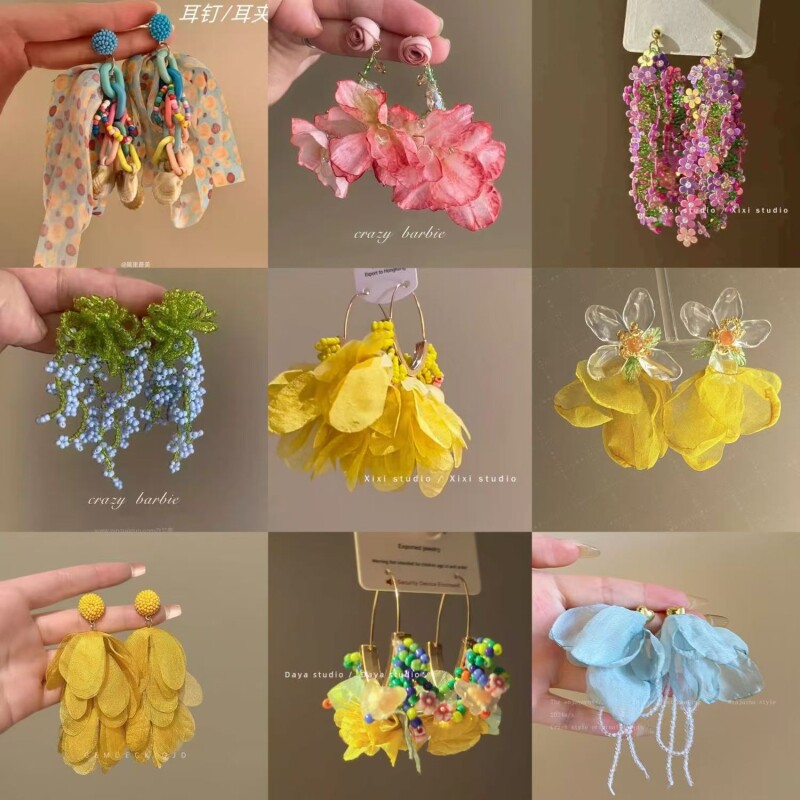 循春~串珠氛围感早春流苏花朵耳钉女海边度假耳环耳饰品多巴胺