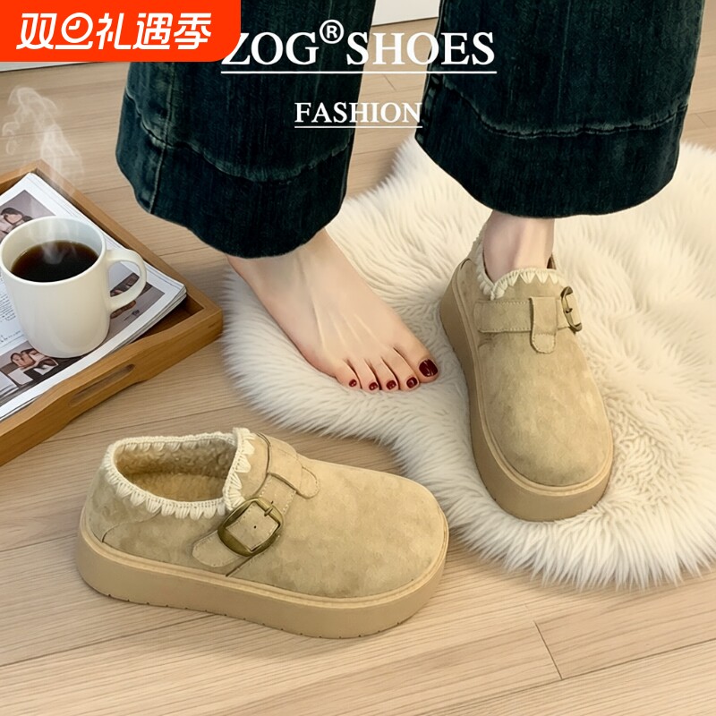 厚底勃肯鞋女2025新款秋冬加绒豆豆鞋保暖雪地靴一脚蹬棉鞋子时尚